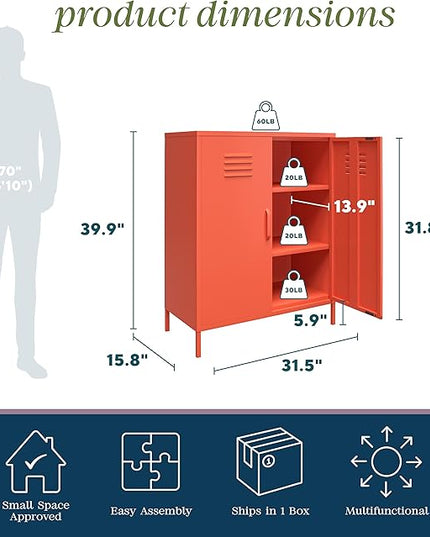 Novogratz Cache 2 Door Metal Locker Storage Cabinet, Orange - LeafyLoom