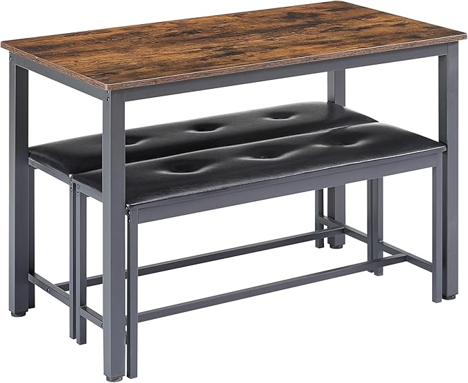 NicBex Dining Table Set Breakfast Nook Table Set Barstool Dining Table with 2 Pu Upholstered Benches Industrial Style Dining Table and Chairs for Kitchen, Living Room, Rustic Brown - LeafyLoom