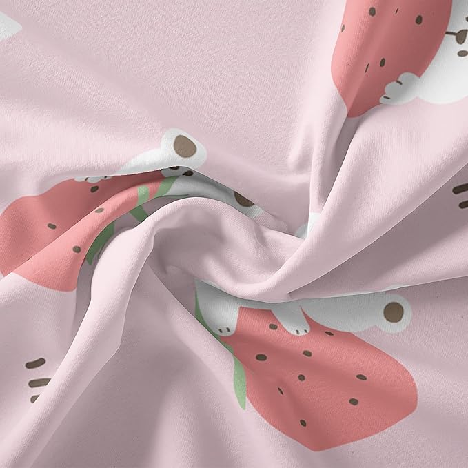 Cartoon Bear Comforter King Size,Pink Strawberry Comforter Set for Kids Teens Girls,3Pcs Bedding Set Printed Comforter with 2 Pillowcases,Down Alternative,Soft and Lightweight，King Size - LeafyLoom