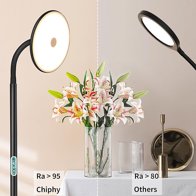 chiphy Floor Lamp, 60'' Bright Floor Lamp, 23W 2000LM Modern Floor Lamp, Dimmable 2300K-6500K Flexible Gooseneck with Remote Standing Lamp for Living Room Bedroom Office Reading Crafting Work Light - LeafyLoom