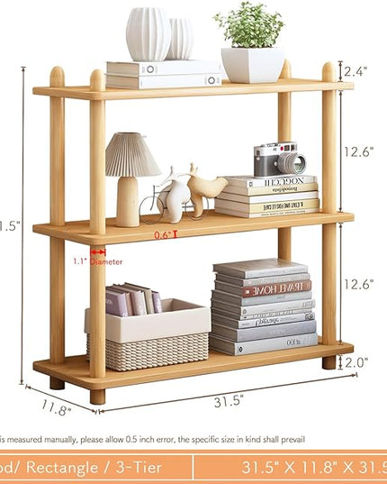 IOTXY 3-Tier Wooden Shelf Bookcase - Modern Open Bookshelf, Free Standing Storage Rack, Multifunctional Display Stand for Home and Office, Oak, Rectangle - LeafyLoom