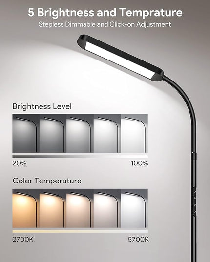 MediAcous Floor Lamp, LED Floor Lamp for Living Room, 5 Colors & Brightness & Step-less Adjustable, Standing Lamp with 1H Timer, Remote & Button, Dimmable Reading Floor Lights, Work with Wall Switch - LeafyLoom