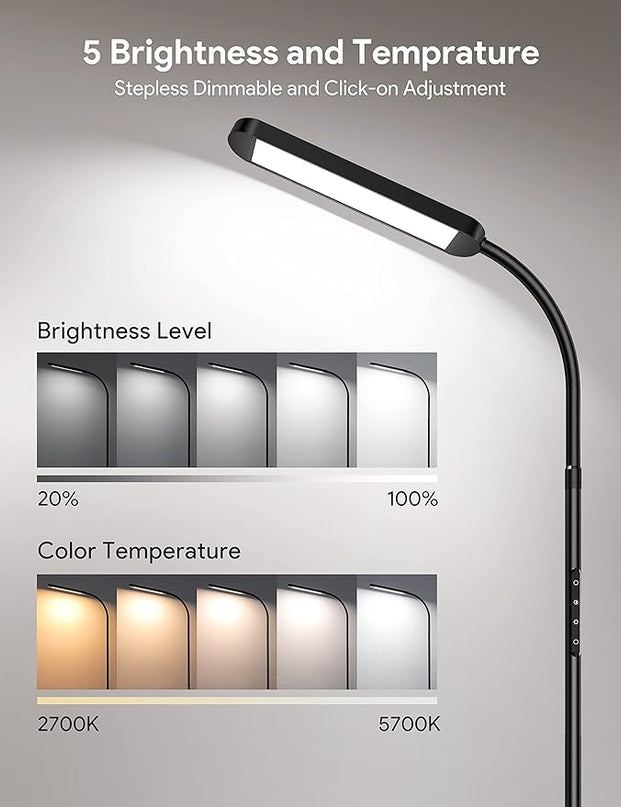 MediAcous Floor Lamp, LED Floor Lamp for Living Room, 5 Colors & Brightness & Step-less Adjustable, Standing Lamp with 1H Timer, Remote & Button, Dimmable Reading Floor Lights, Work with Wall Switch - LeafyLoom