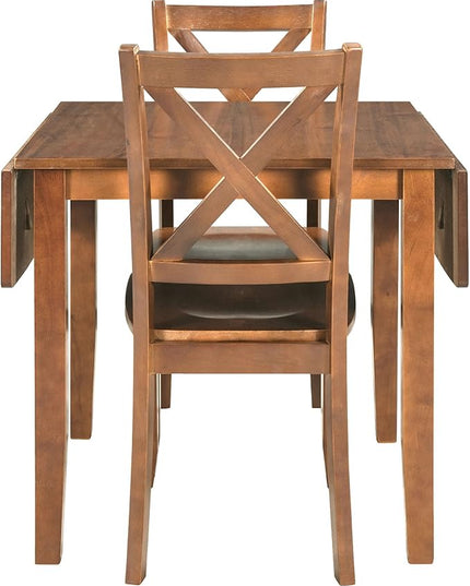 NicBex Kitchen Table for 2 Dining Table with Chairs 3-Piece Wood Drop Leaf Breakfast Nook Dining Table Set with 2 X-Back Chairs for Small Places, Farmhouse Style, Brown - LeafyLoom