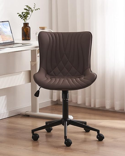 YOUNIKE Office Chair, Armless Desk Chair with Wheels, Home Office Computer Task Chairs, Modern Faux Leather Upholstered Vanity Chair, Adjustable Swivel Rocking Chair with Back, Espresso Brown - LeafyLoom