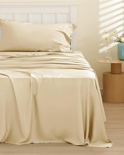Bedsure Twin Sheets Set, Cooling Sheets Twin Size Bed Set, Rayon Derived from Bamboo, Twin Size Sheets, Breathable & Soft Bed Sheets, Hotel Luxury Silky Bedding Sheets & Pillowcases, Alabaster Gleam - LeafyLoom