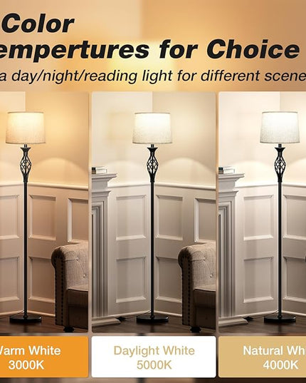 Ambimall Floor Lamps for Living Room - 3 Color Temperature Modern Standing Lamp, Farmhouse Black Floor Lamp with Gray Shade, Vintage Tall Light for Bedroom Office Corner(9W Bulb Included) - LeafyLoom