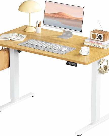 SMUG Standing Desk, Adjustable Height Electric Sit Stand Up Down Computer Table, 40x24 Inch Ergonomic Rising Desks for Work Office Home, Modern Lift Motorized Gaming Desktop Workstation, Natural - LeafyLoom