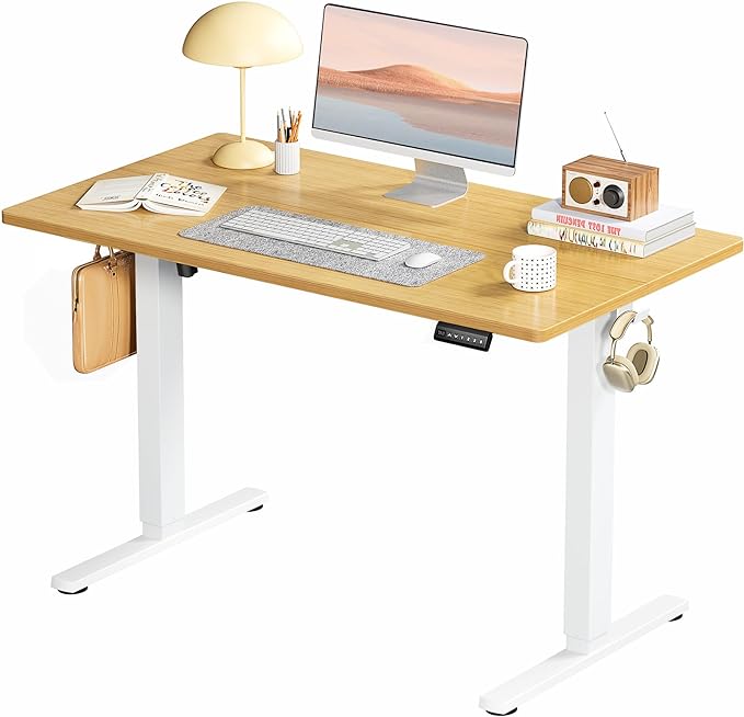 SMUG Standing Desk, Adjustable Height Electric Sit Stand Up Down Computer Table, 40x24 Inch Ergonomic Rising Desks for Work Office Home, Modern Lift Motorized Gaming Desktop Workstation, Natural - LeafyLoom