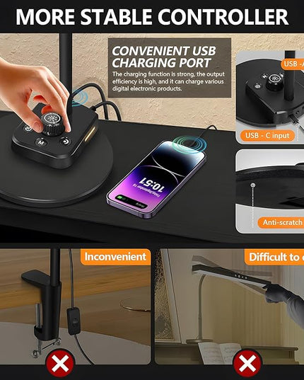 Piano Light for Grand / Upright Piano, Upgraded LED Piano Lamp with 5 Color Modes & USB Charging Port, Dimmable Gooseneck Piano Desk Lamp, Auto-Off Timer, Music Stand Light, Home Office Table Light - LeafyLoom