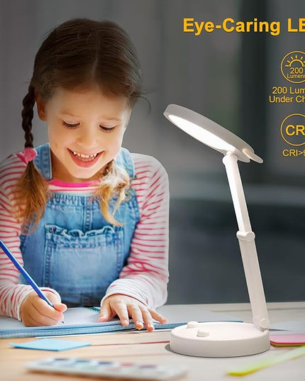 Boncoo Rechargeable Lamp, Cute Bear Battery Operated Desk Lamp Portable & Foldable, LED Cordless Lamp Dimmable with 3 Color Modes, Eye Caring Table Light Small Desk Lamps for Home Office Dorm - LeafyLoom