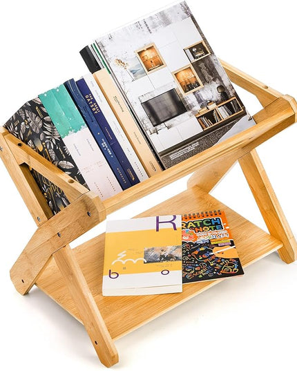 Okllen Kids' Book Caddy with Shelf, Bamboo Bookcase Book Storage Organizer, Book Rack Book Shelf Organizer for Toddlers, Bedroom, Playroom, Nursery, Sturdy, Including Installation Instruction - LeafyLoom