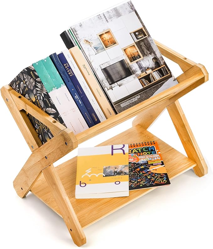 Okllen Kids' Book Caddy with Shelf, Bamboo Bookcase Book Storage Organizer, Book Rack Book Shelf Organizer for Toddlers, Bedroom, Playroom, Nursery, Sturdy, Including Installation Instruction - LeafyLoom