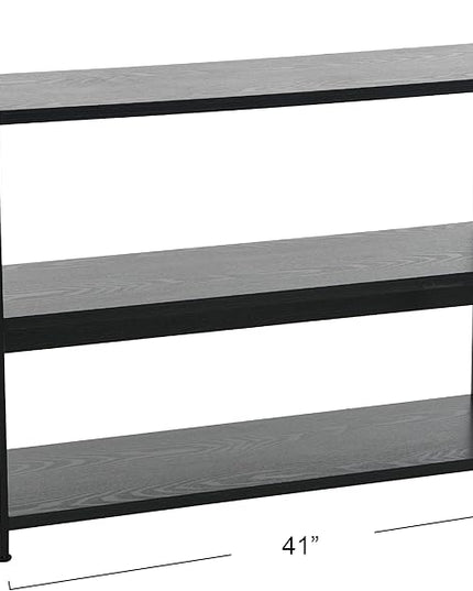 Household Essentials 3 Tier Wide Book Shelf, Medium, Black Oak Finish - LeafyLoom