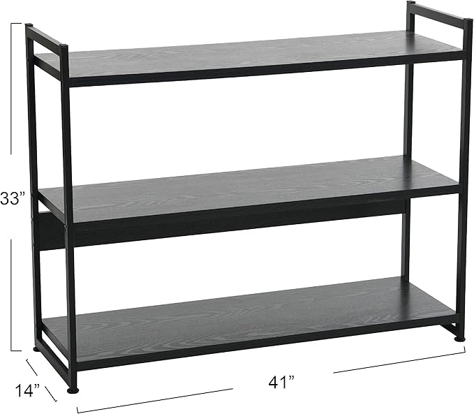 Household Essentials 3 Tier Wide Book Shelf, Medium, Black Oak Finish - LeafyLoom