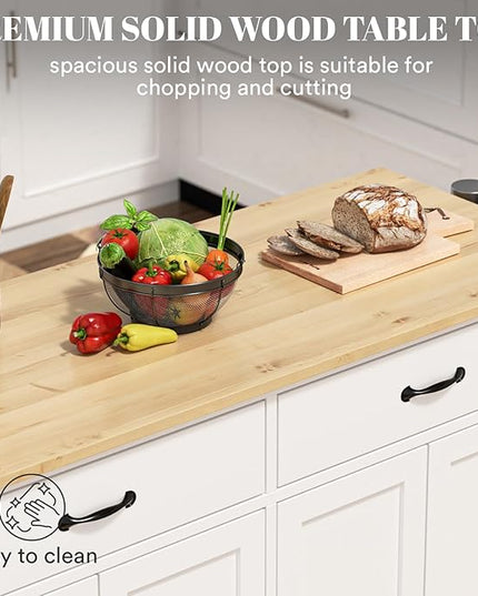 Large Kitchen Island On Wheels with Storage 54in Width Mobile Moveable Portable Rolling White Wood Island for Kitchen Dining Room with Drawers Cabinet Spice Rack Towel Rack - LeafyLoom