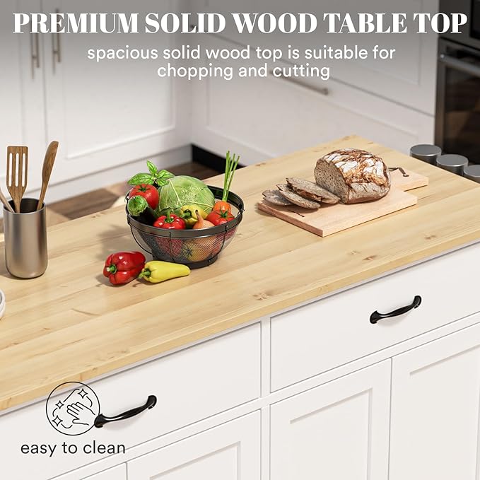 Large Kitchen Island On Wheels with Storage 54in Width Mobile Moveable Portable Rolling White Wood Island for Kitchen Dining Room with Drawers Cabinet Spice Rack Towel Rack - LeafyLoom