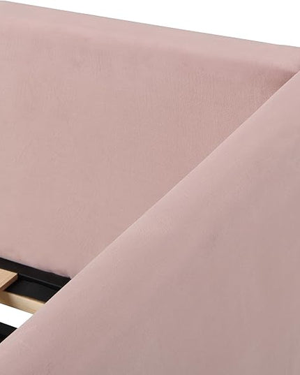 Bellemave Twin Size Upholstered Daybed with Pop up Trundle,Velvet Twin Daybed Frame,Twin to King Daybed,Day bed with Trundle Bed Twin,Tufted Sofa Bed Daybed,Bedroom,Living Room,Guest Room(Pink) - LeafyLoom