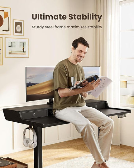 ErGear Electric Standing Desk with Drawers, 48″ x 24″ Gaming Desk with Monitor Stand, C-Clamp Mount Compatible, Home Office Height-Adjustable Desk with Storage Shelf, 4 Preset Heights, Black, EGESD36B - LeafyLoom