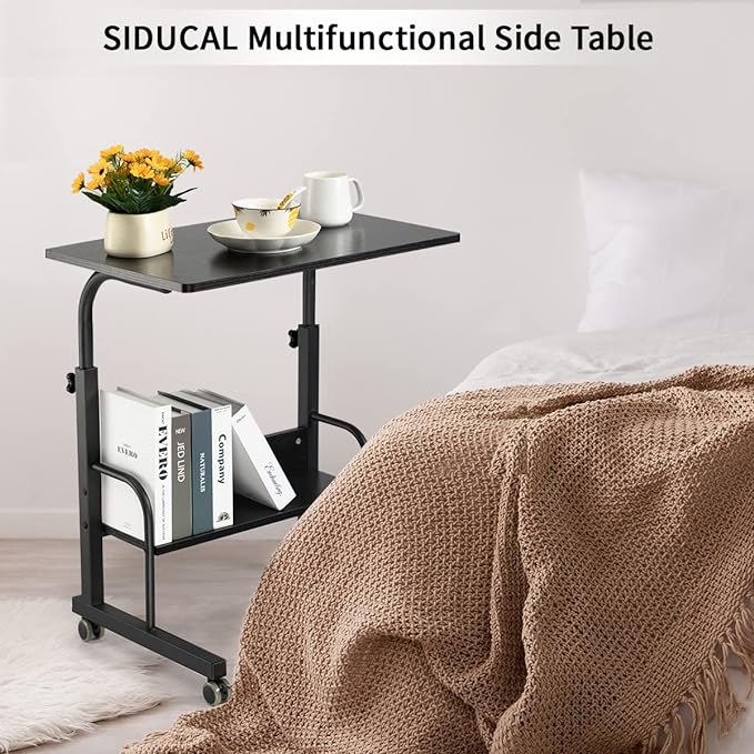 SIDUCAL Rolling Laptop Cart, Portable Laptop Desk, Computer Desk on Wheels Adjustable Height, Mobile Laptop Desk, Rolling Computer Cart, Rolling TV Cart, Small Portable Desk for Laptop, 23.6'' Black - LeafyLoom