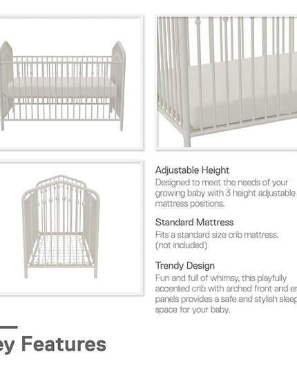 Novogratz Bushwick Metal Crib with Adjustable Mattress Height, Off White - LeafyLoom