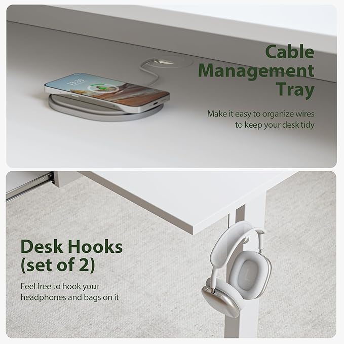 63 x 24 Inches Electric Standing Desk with 2 Storage Drawers, Stand Up Desk Adjustable Height, Sit and Stand Computer Table with Splice Board, White - LeafyLoom