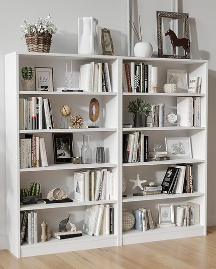 Farini 5 shelf boockase Display Bookcase Freestanding Wooden Bookshelves for Home Office Living Room,60 Inch Height,White - LeafyLoom