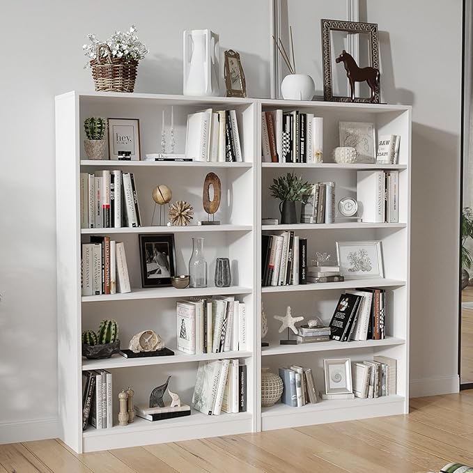 Farini 5 shelf boockase Display Bookcase Freestanding Wooden Bookshelves for Home Office Living Room,60 Inch Height,White - LeafyLoom