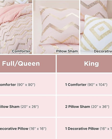 Codi Girl Bedding Sets, Queen/Full Size Comforter Set for Girls Teen/Kids, Pink/Rose Gold, 4 Piece (2 Matching Sham + 1 Decorative Pillow) - LeafyLoom