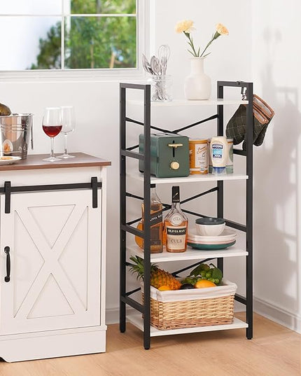 Yoobure 4 Tier Bookshelf - Small Book Shelf Industrial Bookcase, Narrow Book Case Book Storage Organizer for CD/Movie/Book, Bookshelves for Bedroom Office Living Room White - LeafyLoom