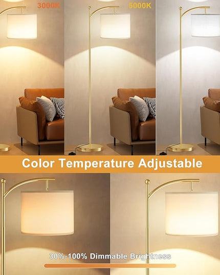 Ambimall Floor Lamp with Remote Control and Stepless Dimmable Bulb, Colors Temperature & Brightness Adjustable, Modern Floor Lamps for Living Room（White Shade & Gold Pole） - LeafyLoom