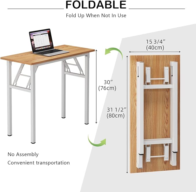 Need Small Desk 31 1/2" No Assembly Foldable Writing Table,Sturdy and Heavy Duty Folding Computer Desks for Small Space/Home Office/Dormitory AC5BW(80 * 40) - LeafyLoom