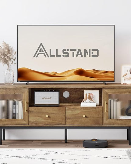 TV Stand for 65 Inch TV, Modern Entertainment Center with 2 Cabinets and 2 Drawers, Mid Century TV Stand for 55/60/65 inch TV, Media Console for Bedroom, Living Room and Office, Brown - LeafyLoom