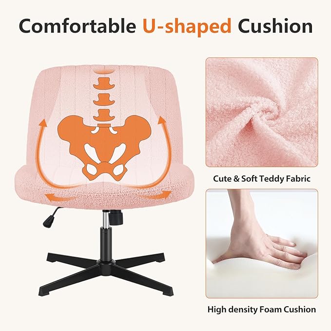 Sweetcrispy Office Chair No Wheels - Armless Desk Chair No Wheels Cross Legged Office Chair Wide Swivel Teddy Fabric Home Office Desk Chairs - LeafyLoom
