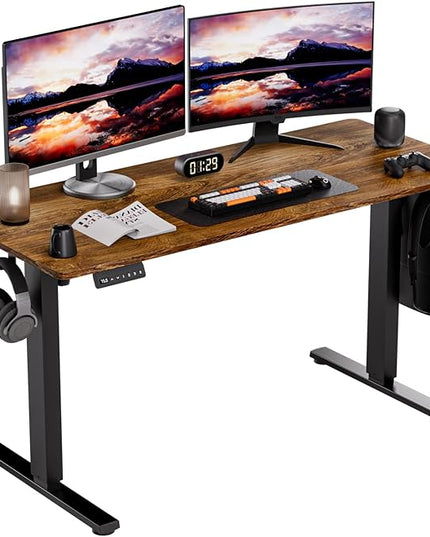 Standing Desk, Height Adjustable Desks with Powerful Motor and Cable Management,electric Sit Stand Desk with Hight Preset Design for Home Office Use 55x24 in Rustic Brown - LeafyLoom