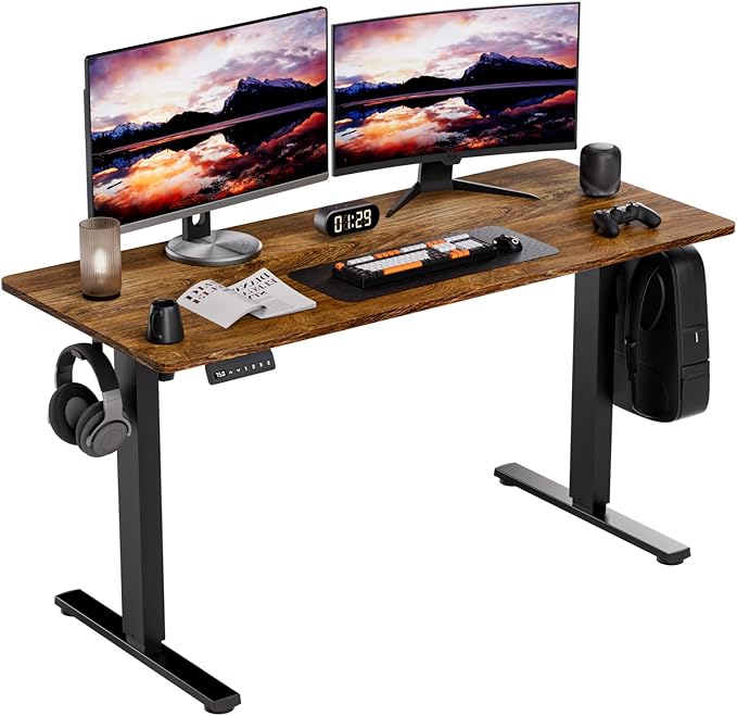 Standing Desk, Height Adjustable Desks with Powerful Motor and Cable Management,electric Sit Stand Desk with Hight Preset Design for Home Office Use 55x24 in Rustic Brown - LeafyLoom