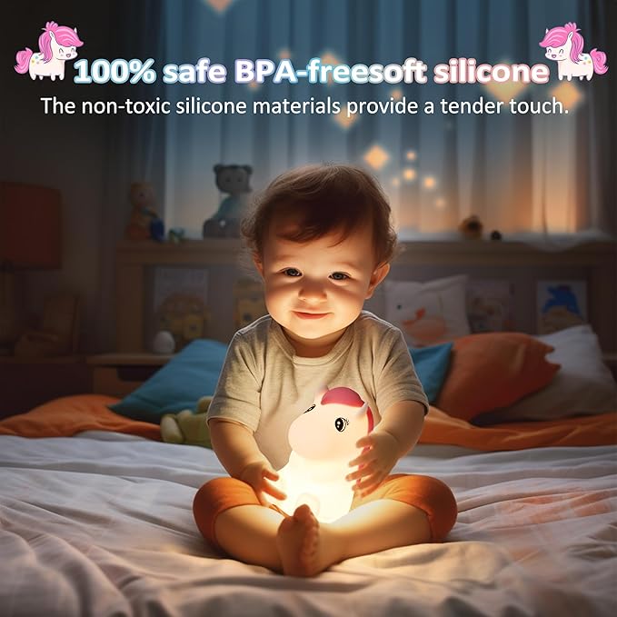 FULLOSUN Cute Pony Kids Night Light, Horse Gifts for Girl, Kawaii Pony Lamp Funny Valentines Birthday Gifts for Women Teenage Girls Boy Toddler - Portable Squishy Battery Operated - LeafyLoom