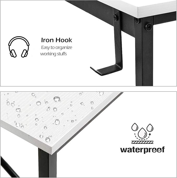 Lufeiya Computer Desk White Writing Table for Small Spaces Home Office 39 Inch Modern Study PC Des,with Storage Bag Hook (White Black) - LeafyLoom
