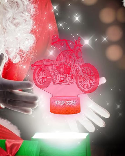 LED Motorcycle Night Light Motorbike 3D Illusion Lamp for Kid, 16 Colors Changing USB/Battery Operated Touch Sensor with Remote Desk Table Lamp Car Toy Decor for Bedroom Boy Men Birthday Gift - LeafyLoom