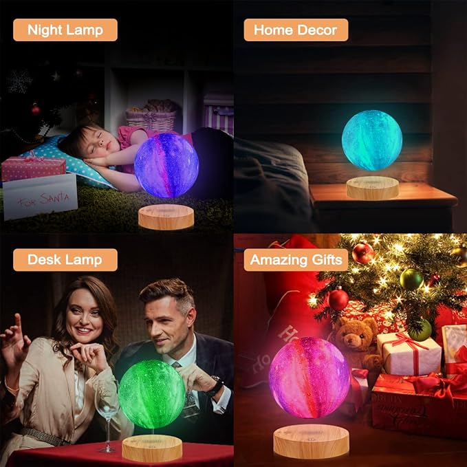 VGAzer Levitating Moon Lamp,Floating and Spinning in Air Freely with 3D Printing LED Moon Light Has 16 Colors 20 Modes for Unique Christmas Gifts,Room Decor (16 Colors Galaxy Moon) - LeafyLoom