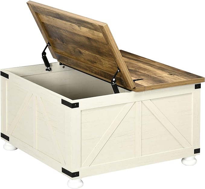 NicBex Coffee Table Wooden Coffee Table with Storage Square Center Tables with Open Top and Inner Compartment Dining Table for Living Room, Dining Room, Office, and Bedroom,31.5" W, Antique White - LeafyLoom