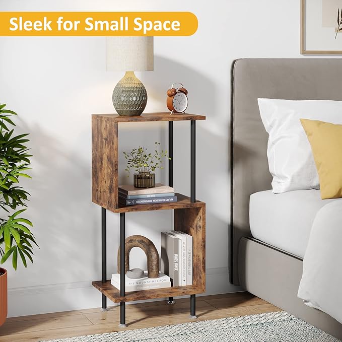 3 Tier Modern Bookshelf, S-Shaped Bookcase,Small Book Shelf for Small Spaces, Unique Bookshelf for Storage Organizer Living Room Bedroom Home Office - LeafyLoom