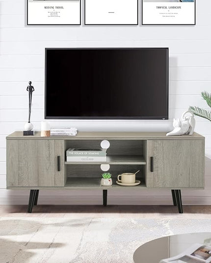 Iwell TV Stand for 55 inch TV, Entertainment Center with Storage and Open Shelf, TV Console, TV Stands for Living Room, Bedroom, Grey - LeafyLoom