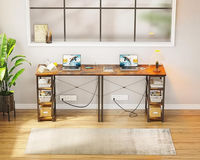 AODK Laptop Desk Small Desk, 32 Inch Computer Desk with Power Outlet and USB & Type-C Charging Port, Writing Desk with 3-Tier Reversible Storage Shelf for Home Office, 32'' x 16'', Rustic Brown - LeafyLoom