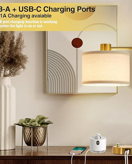 Luvkczc Table Lamp for Bedroom Set of 2 with USB C+A Ports, Fully Stepless Dimmable Bedside Lamp with Linen Lampshade, Nightstand Lamp for Living Room Reading Office, 2 LED Bulbs Included (Gold) - LeafyLoom