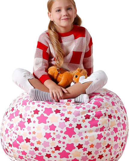 Aubliss Stuffed Animal Bean Bag Storage Chair (Pink Star, Medium (32'')) - LeafyLoom