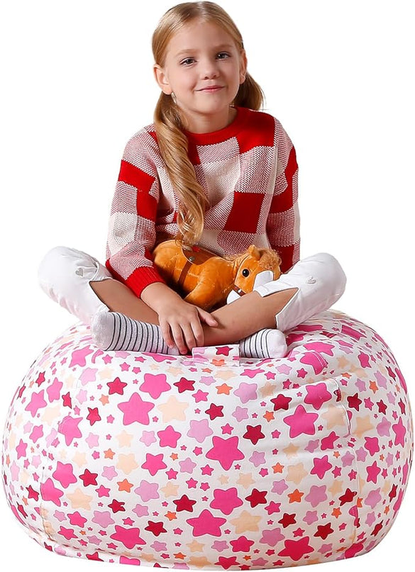 Aubliss Stuffed Animal Bean Bag Storage Chair (Pink Star, Medium (32'')) - LeafyLoom