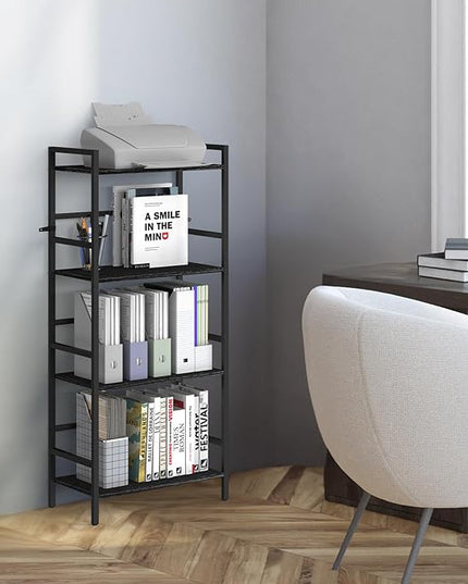 CADUKE Bookshelf with Storage Black Bookcase Shelf Industrial Wooden Bookshelves 4 Tier Office Book Shelf Organizers and Storage Etagere Shelves for Living Room Bedroom - LeafyLoom