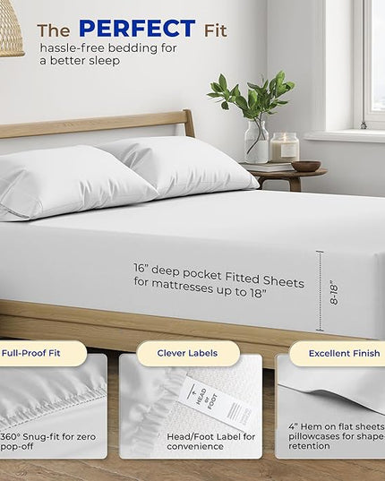 THREAD SPREAD 100% Egyptian Cotton Sheets California King Size - 600 Thread Count 4 PC Luxury Sheets Cal King Size, Soft, Cooling Hotel Luxury Bed Sheets & Pillowcases, Fits Mattress upto 18" - Silver - LeafyLoom