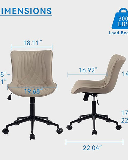 YOUNIKE Office Chair, Desk Chair with Wheels, Home Office Computer Task Chairs, Modern Faux Leather Padded Vanity Chair, Adjustable Swivel Armless Office Chairs with Back, Khaki - LeafyLoom